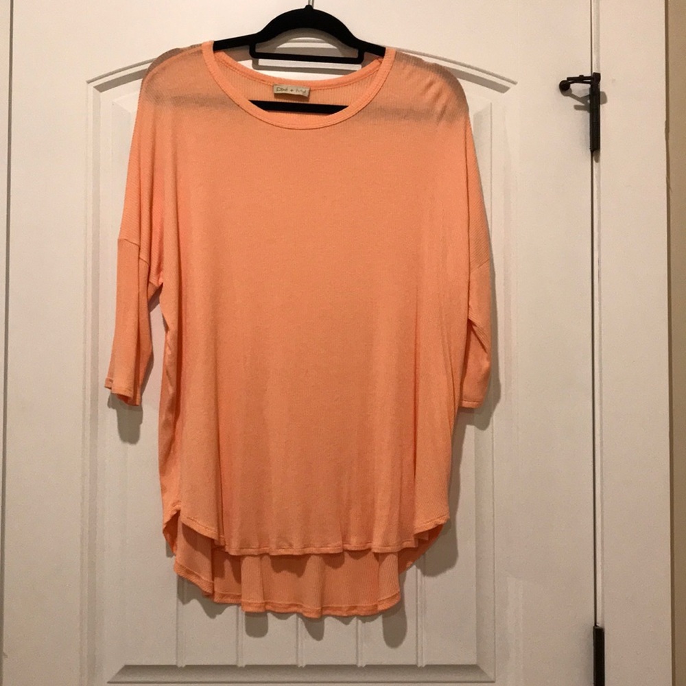Orange Ribbed 3/4 Length Top